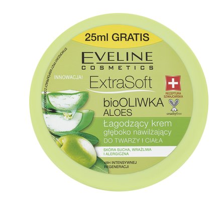 Eveline Extra Soft crema nutriente BioOLIVE Aloe Moisturising Face and Body Cream 200 ml