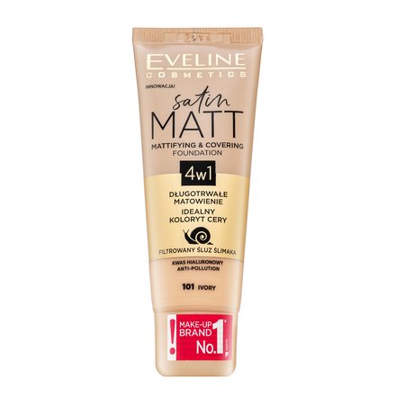 Eveline Satin Matt Mattifying & Covering Foundation 4in1 fondotinta liquido con un effetto opaco 101 Ivory 30 ml