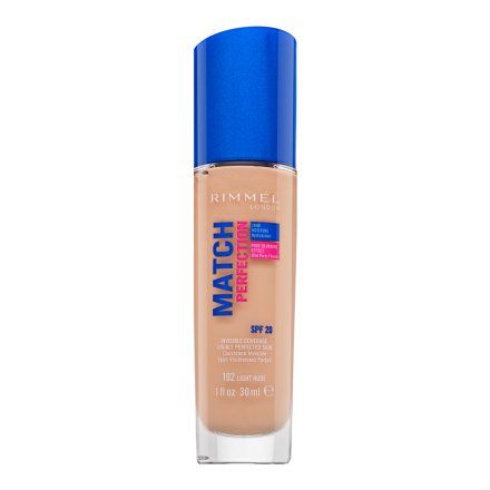 Rimmel London Match Perfection 24HR SPF20 Foundation fondotinta liquido per l' unificazione della pelle e illuminazione 102 Light Nude 30 ml