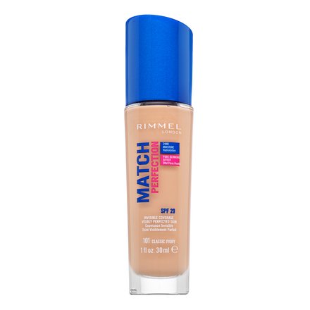 Rimmel London Match Perfection 24HR SPF20 Foundation fondotinta liquido per l' unificazione della pelle e illuminazione 101 Classic Ivory 30 ml