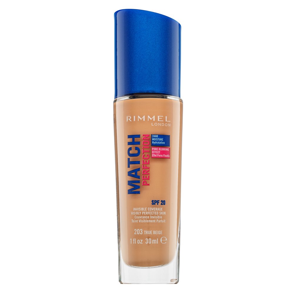 Rimmel London Match Perfection 24HR SPF20 Foundation fondotinta liquido per l' unificazione della pelle e illuminazione 203 True Beige 30 ml