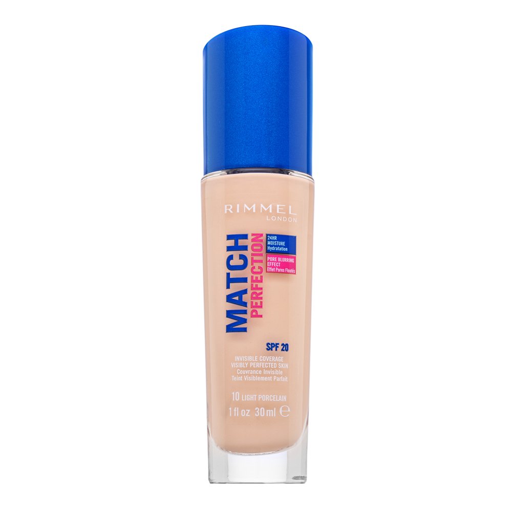 Rimmel London Match Perfection 24HR SPF20 Foundation fondotinta liquido per l' unificazione della pelle e illuminazione 010 Porcelain 30 ml