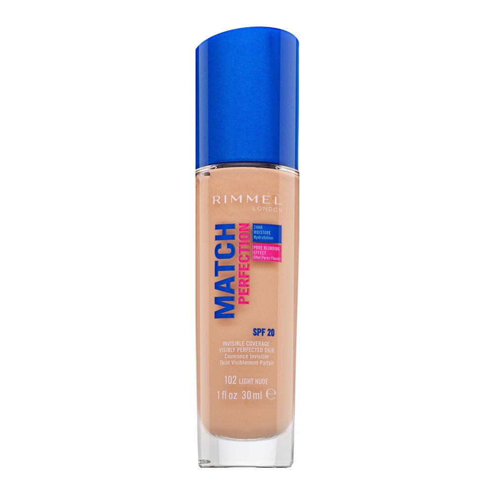 Rimmel London Match Perfection 24HR SPF20 Foundation fondotinta liquido per l' unificazione della pelle e illuminazione 102 Light Nude 30 ml