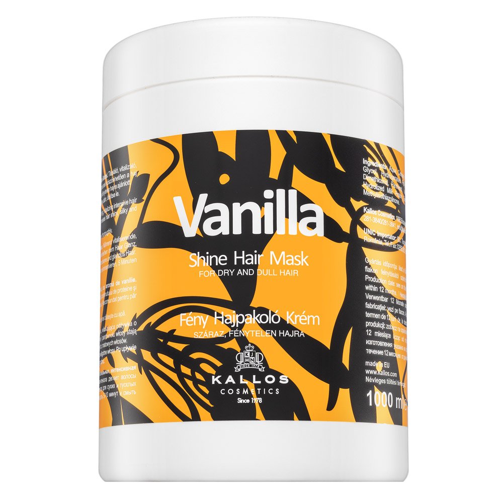 Kallos Vanilla Shine Hair Mask maschera rinforzante per morbidezza e lucentezza dei capelli 1000 ml