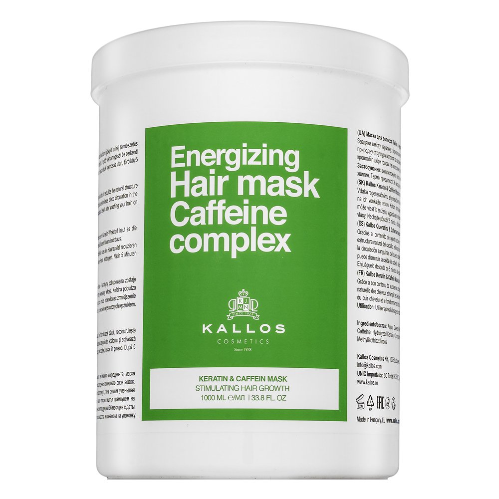 Kallos Energizing Hair Mask Caffeine Complex Keratin & Caffein Mask maschera rinforzante per capelli sottili 1000 ml