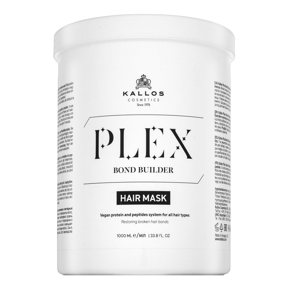 Kallos Plex Bond Builder Hair Mask maschera rinforzante per capelli tinri, trattati chimicamente e decolorati 1000 ml