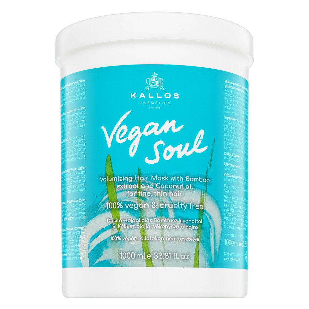 Kallos Vegan Soul Volumizing Hair Mask maschera rinforzante per volume dei capelli 1000 ml