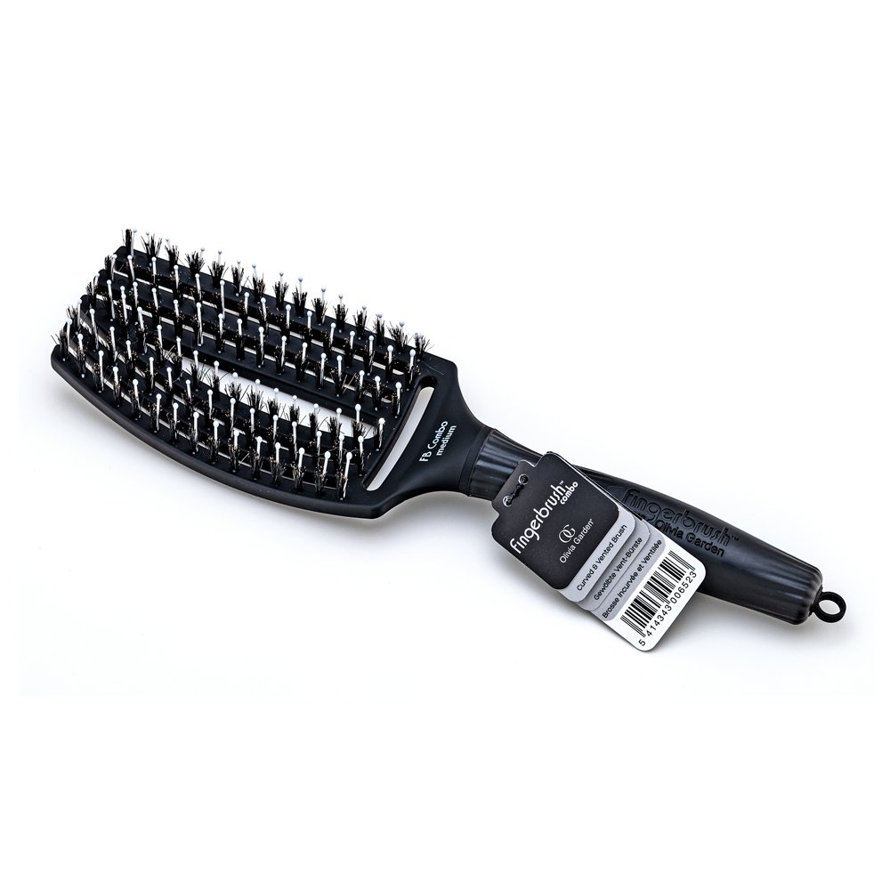 Olivia Garden Fingerbrush Combo Medium Black spazzola per capelli con setole di nylon e di cinghiale