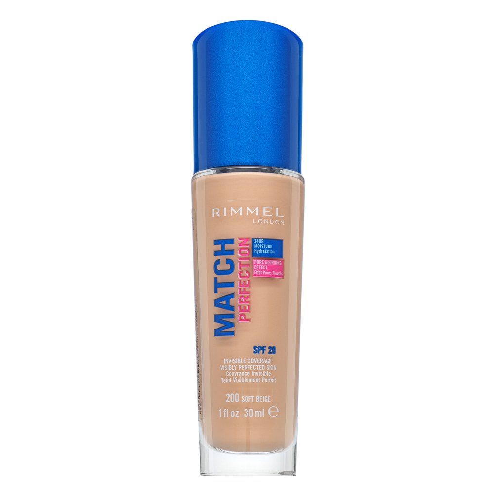 Rimmel London Match Perfection 24HR SPF20 Foundation fondotinta liquido per l' unificazione della pelle e illuminazione 200 Soft Beige 30 ml