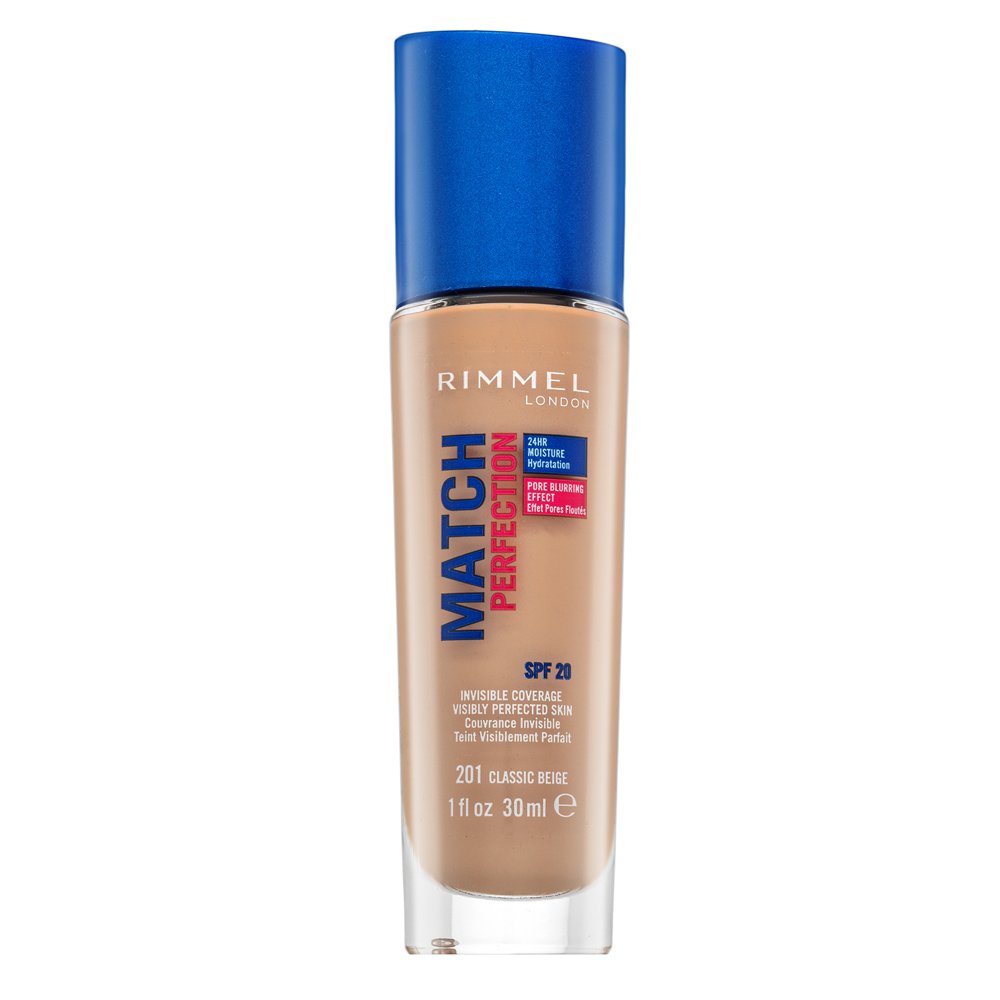 Rimmel London Match Perfection 24HR SPF20 Foundation fondotinta liquido per l' unificazione della pelle e illuminazione 201 Classic Beige 30 ml