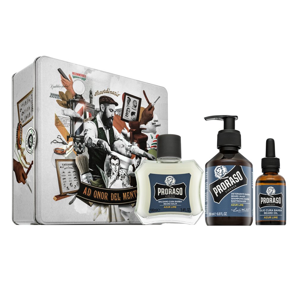 Proraso Set regalo Azur Lime Metal Box Beard Care 200 ml + 100 ml + 30 ml