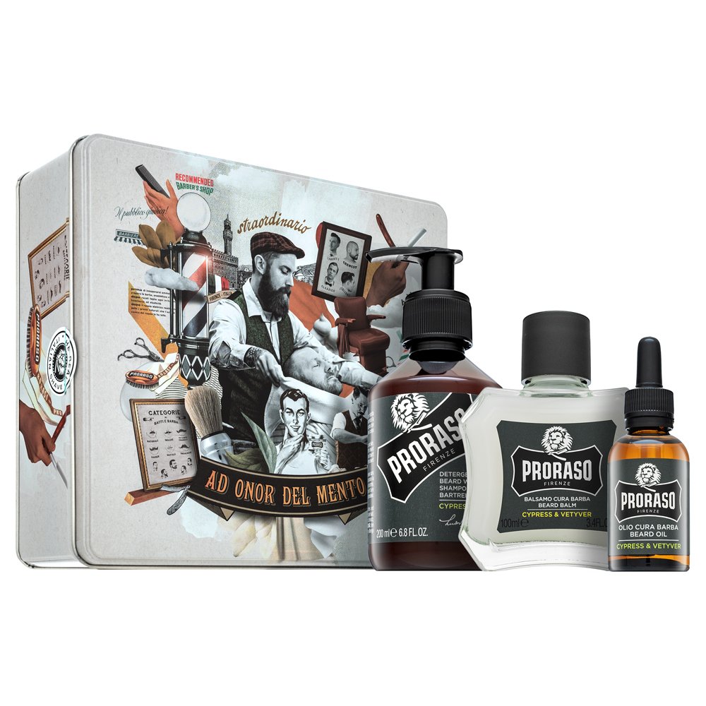 Proraso Cypress And Vetiver Set regalo Metal Box Beard Care 200 ml + 100 ml + 30 ml