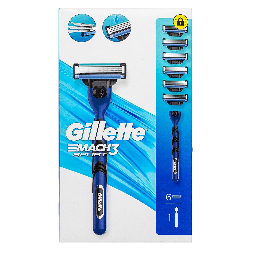 Gillette Mach3 Sport rasoio + testina di ricambio Razor + Spare Heads 6 pcs