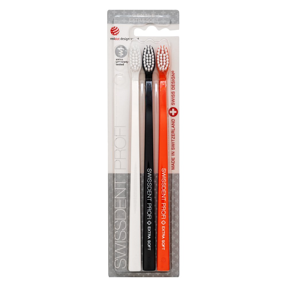 Swissdent Gentle Extra Soft spazzolino da denti Toothbrush 3 pcs White, Black, Orange