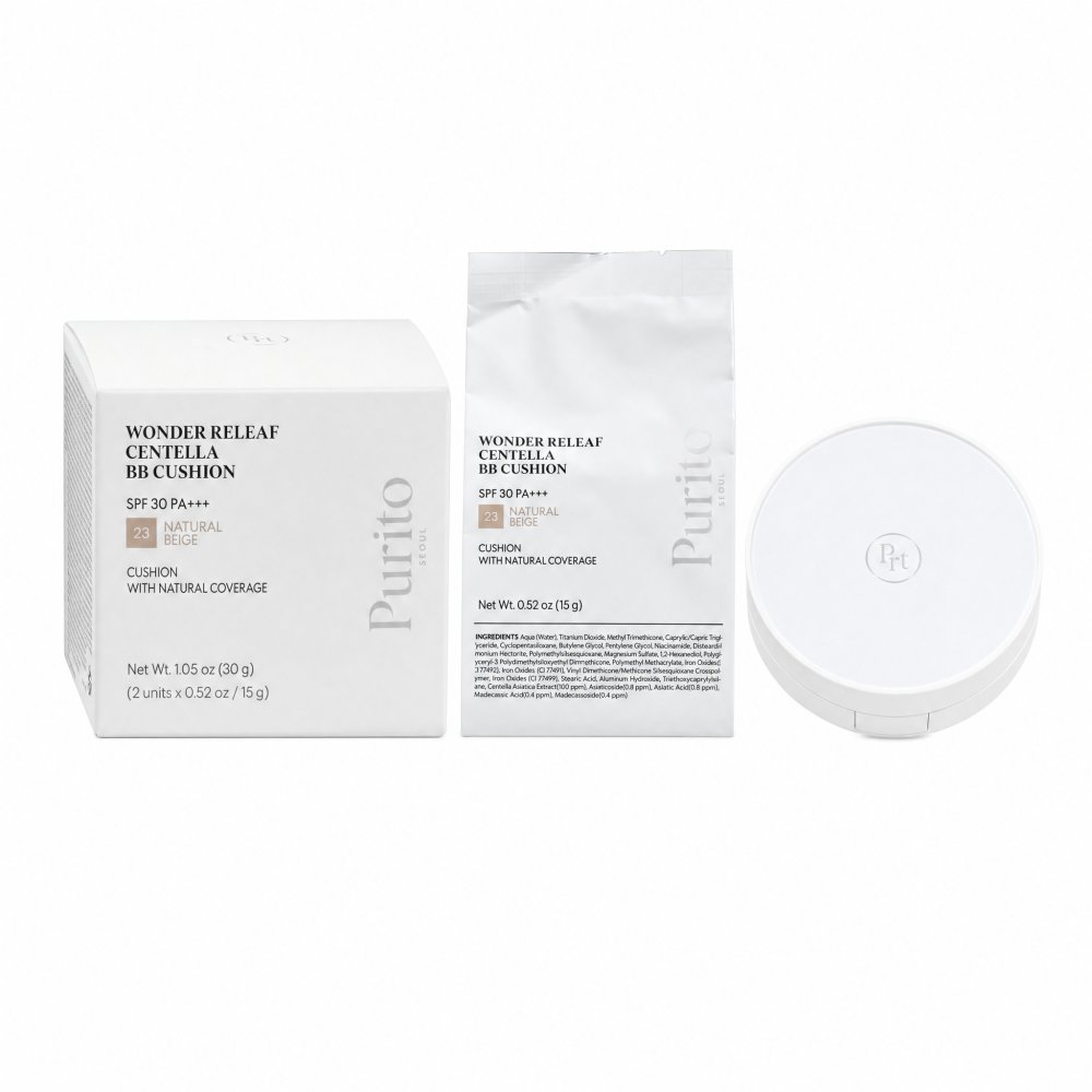 Purito Wonder Releaf Centella BB Cushion SPF 30 PA+++ crema BB in spugnetta 23 Natural Beige 15 g