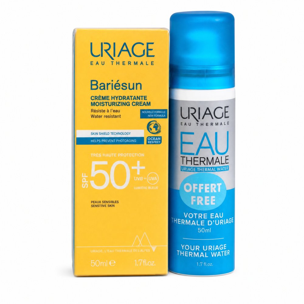 Uriage Bariésun kit per un'abbronzatura perfetta Moisturising Cream SPF 50+ + Eau Thermale Thermal Water 2 x 50 ml
