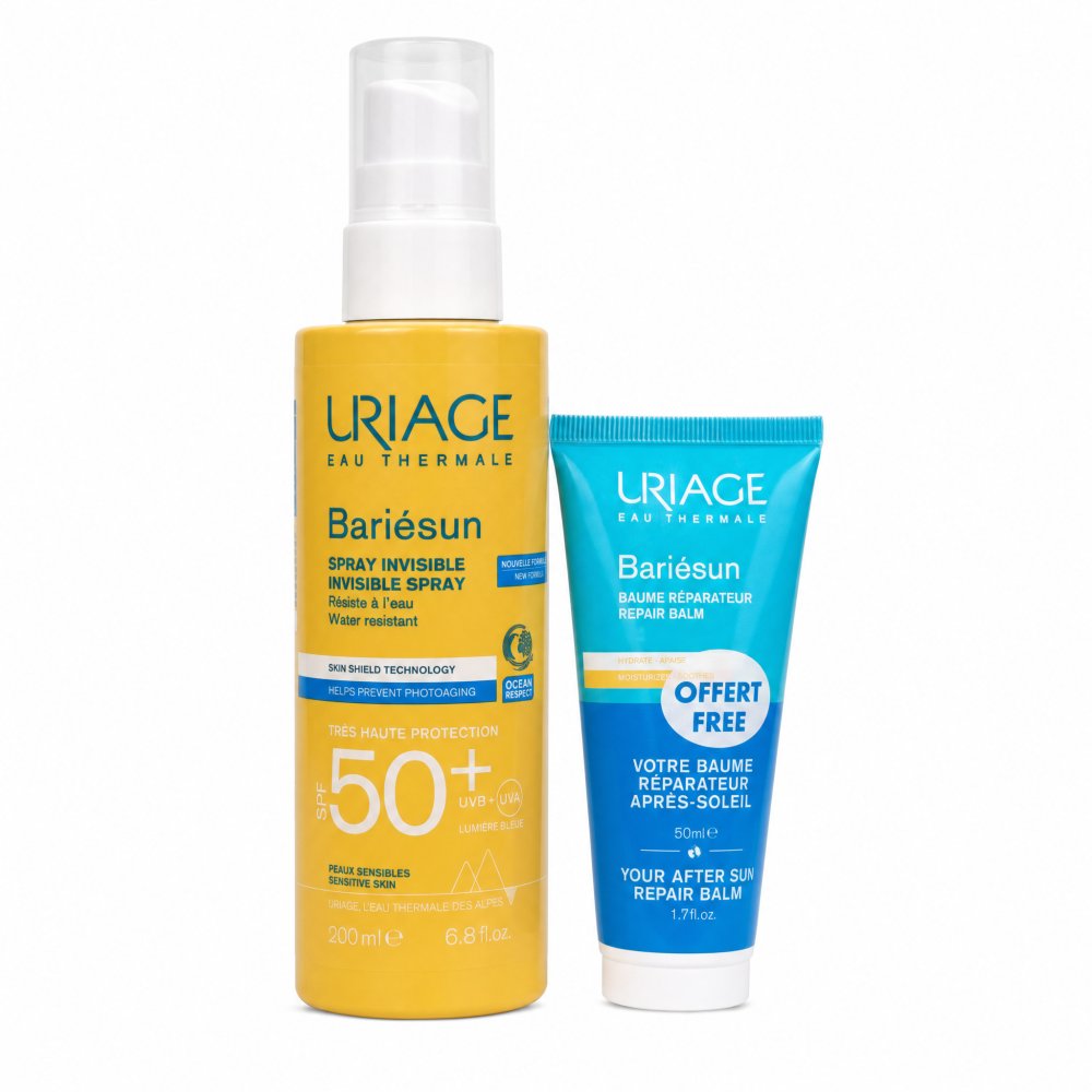 Uriage Bariésun kit per un'abbronzatura perfetta Invisible Spray SPF 50+ + After Sun Repair Balm 200 ml + 50 ml